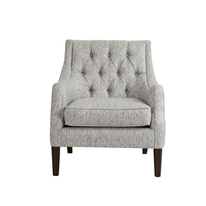 Elegant Gray Handcrafted Wood Accent Chair with Button Tufted Back