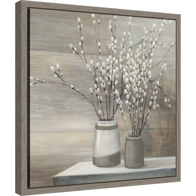 Amanti Art Willow Still Life Gray Pots Crop by Julia Purinton Framed Canvas Wall Art