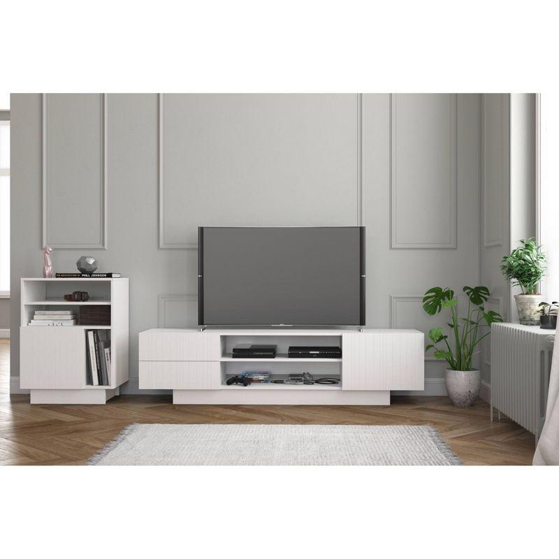 Marble TV Stand for TVs up to 72" White - Nexera: Mid-Century Modern, Laminated Melamine Surface, Wood Composite Frame