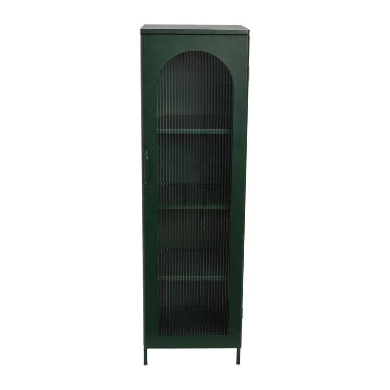 Storied Home Tall Metal Accent Cabinet with 3 Adjustable Storage Shelves and Arched Glass Door