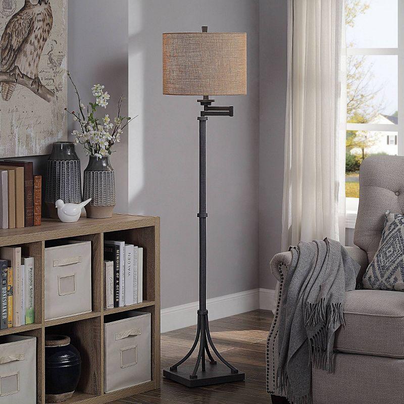 Tipton Swing Arm Floor Lamp with Burlap Shade Bronze/Tan - StyleCraft: Adjustable, UL Listed, Metal Body, Polyester Shade