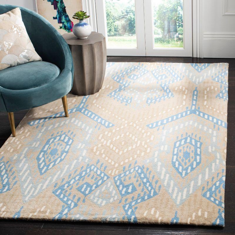 Hand-Tufted Artisan Blue Wool Rectangular Area Rug - 5' x 8'