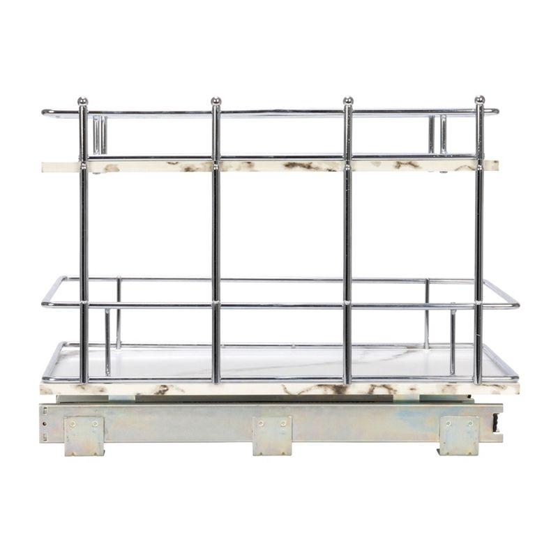Glidez Chrome-Plated Steel and Faux Marble Pull-Out/Slide-Out Storage Organizer for Under Sink or Cabinet - 2-Tier Design - White and Chrome