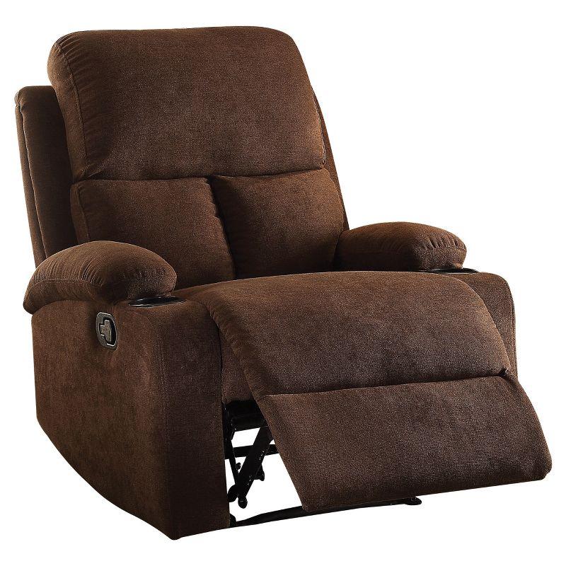 Rosia Linen Recliner Chocolate - Acme Furniture: Microfiber, Cup Holders, Wood Frame