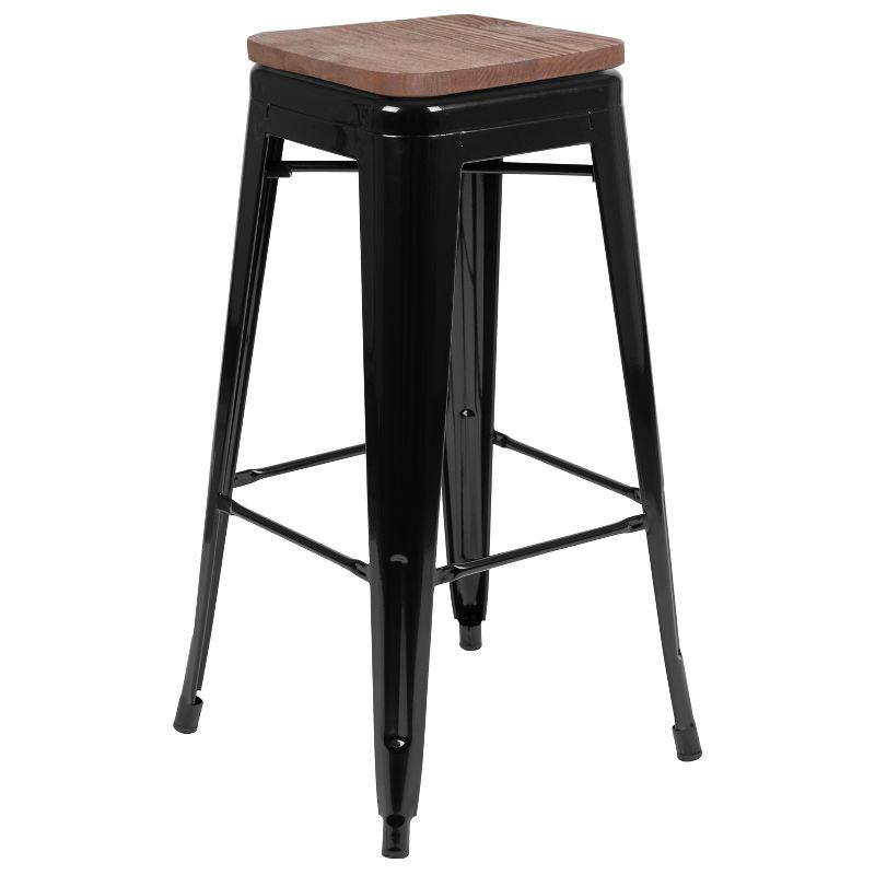 Flash Furniture 30" High Metal Indoor Bar Stool with Wood Seat - Stackable Set of 4