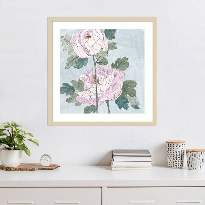 Striped Peonies IV Light Purple and Green Framed Print