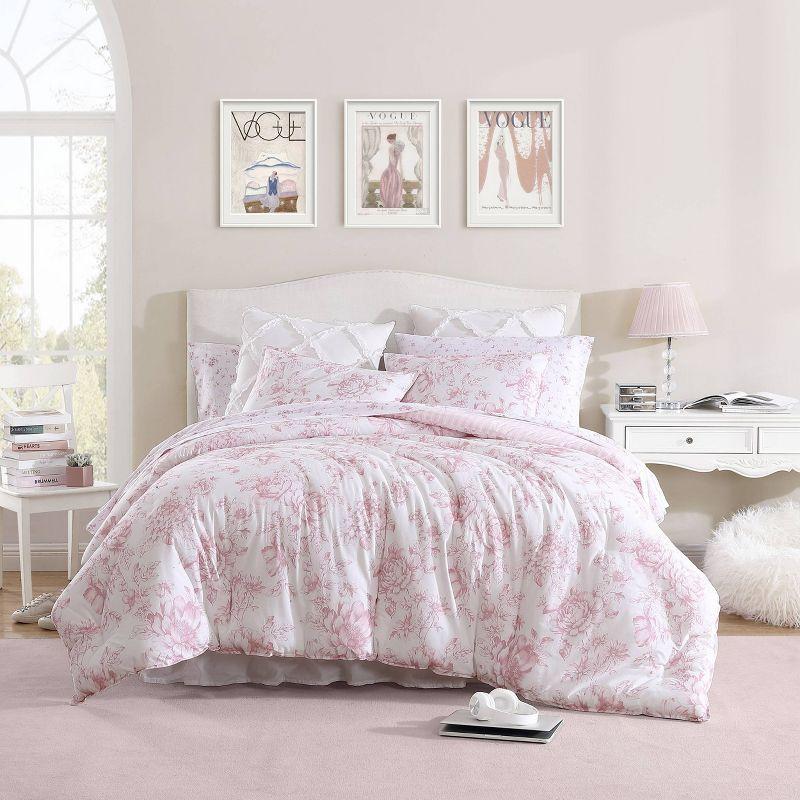 Laura Ashley Delphine Pink Cotton Reversible Comforter Set