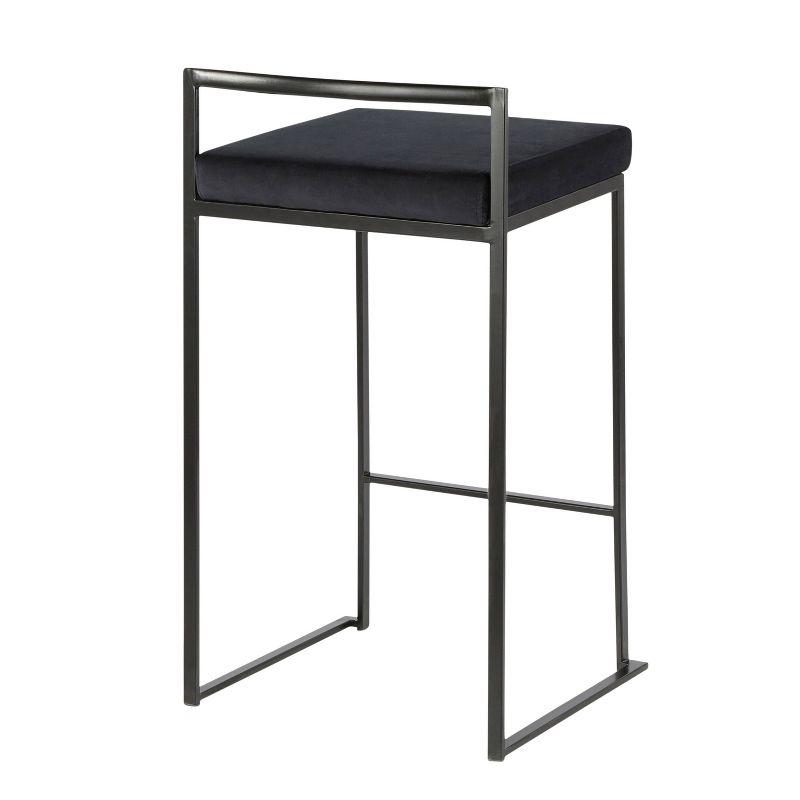 Set of 2 Black Metal and Velvet Contemporary Counter Stools