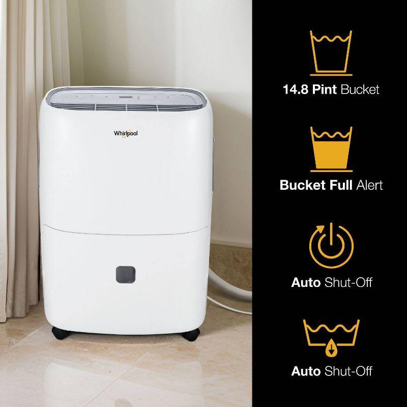 Whirlpool 50 Pint White Portable Dehumidifier with Built-in Pump