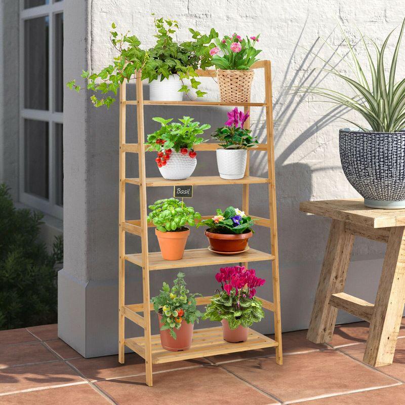 Costway 4-Tier Bookshelf Bamboo Ladder Shelf Bathroom Shelves Storage Plant Stand Rack