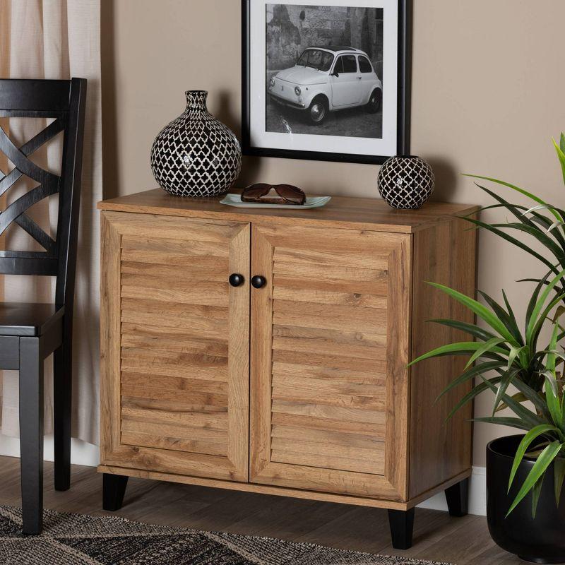 Coolidge Wood 2 Door Storage Cabinet Oak Brown - Baxton Studio: Nautical Style, 4 Fixed Shelves, Wood Frame