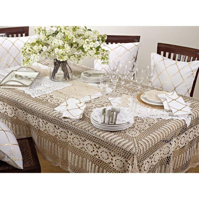 Handmade White Crochet Cotton Lace Tablecloth, 54-Inch Square