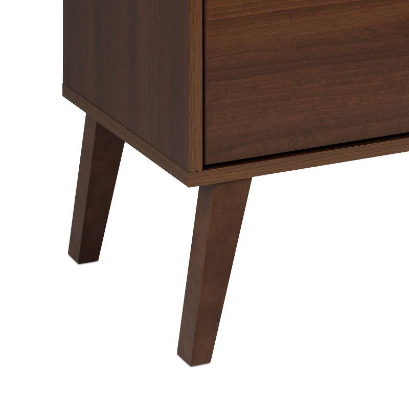 Milo Mid Century Modern 2 Drawer Nightstand Cherry - Prepac: Brushed Brass Knobs, Tapered Legs