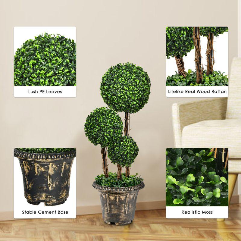 Tangkula 30” Artificial Topiary Three Ball Tree Decorative Trees Fake Greenery Plants Indoor&Outdoor