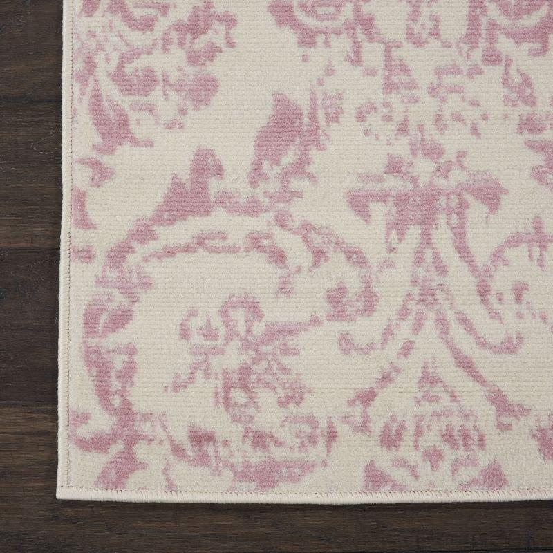 Nourison Jubilant 2'3" x 7'3" (7' Runner) Ivory/Pink Area Rug Farmhouse Vintage Damask by Nourison