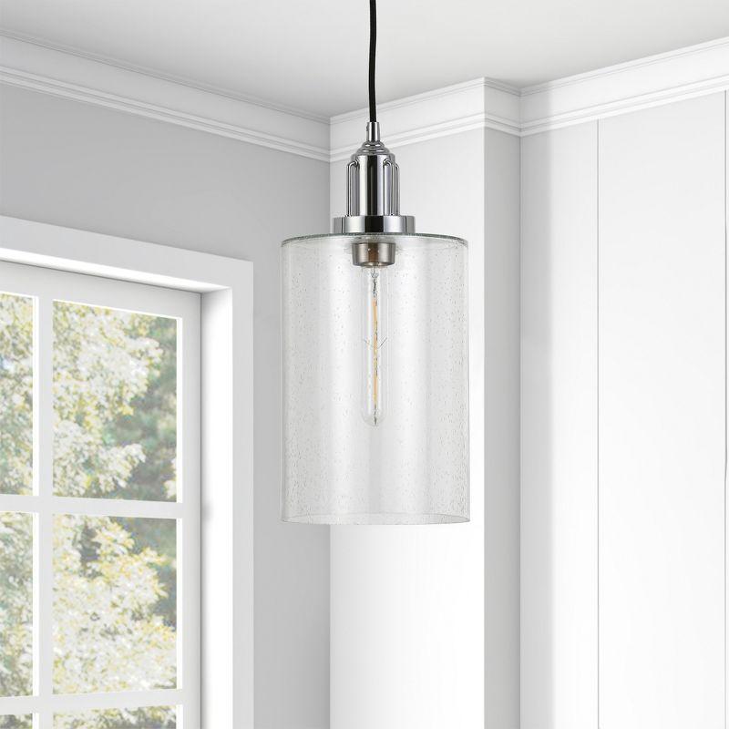 Nora 7.87" Polished Nickel and Seeded Glass Pendant