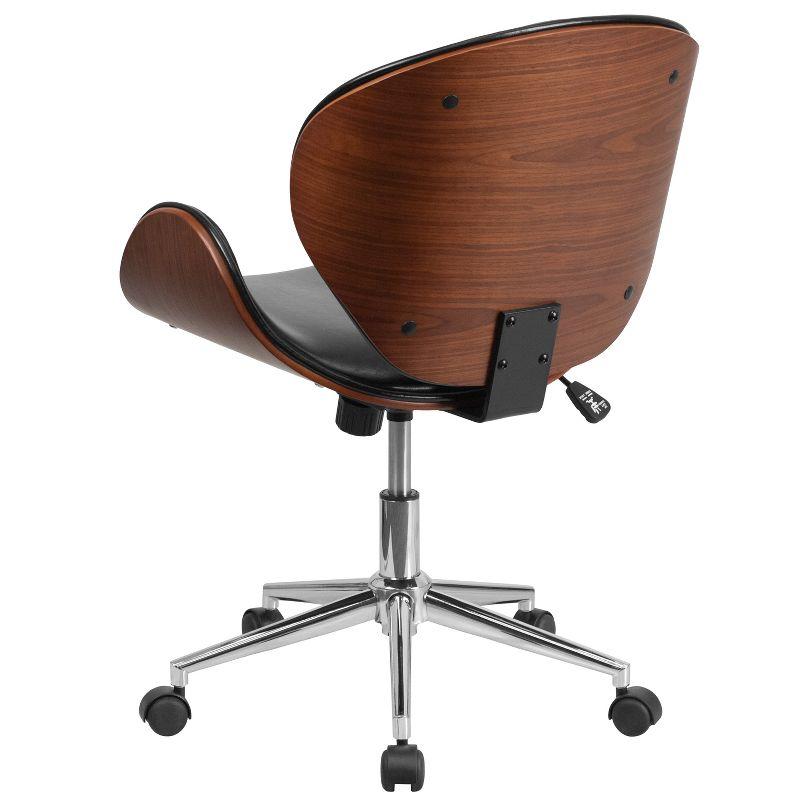 Walnut Frame Black Leather Mid-Back Executive Swivel Office Chair