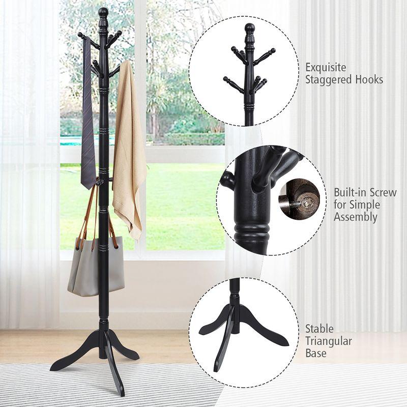 Costway Coat Rack Wooden Hall Tree 2 Adjustable Height w/ 9 Hooks Walnut\Black\ Grey