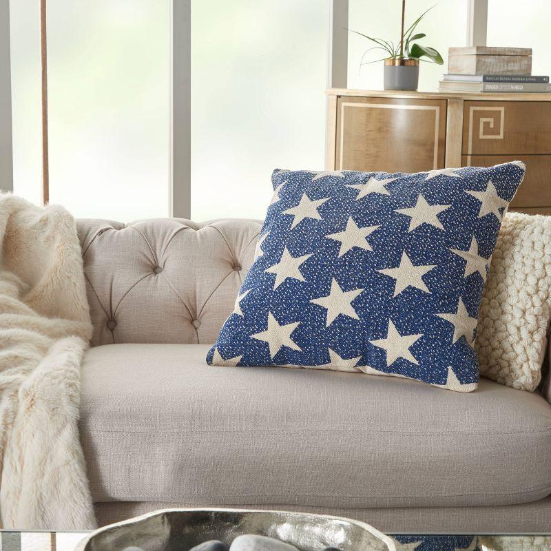 Navy and White Patriotic Stars Cotton Square Pillow 20" x 20"