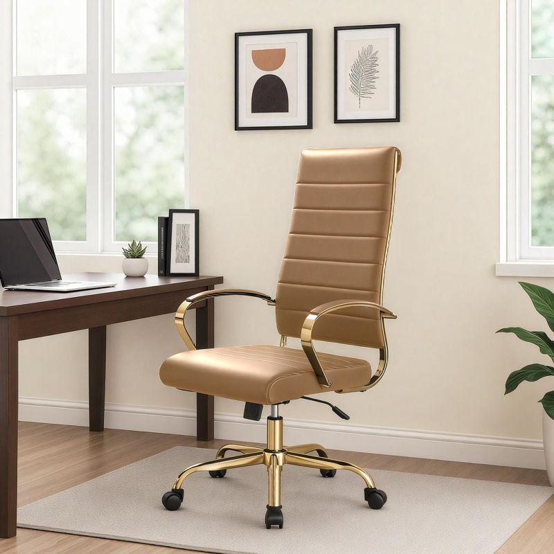 LeisureMod Benmar High-Back Leather Office Chair with Swivel, Tilt, Adjustable Height, Ergonomic Design for Home Office, Study, or Workspace