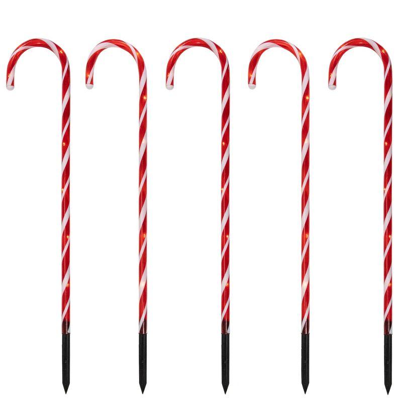 Northlight Seasonal Set of 5 Red Lighted Candy Cane Christmas Lawn Stakes 28"
