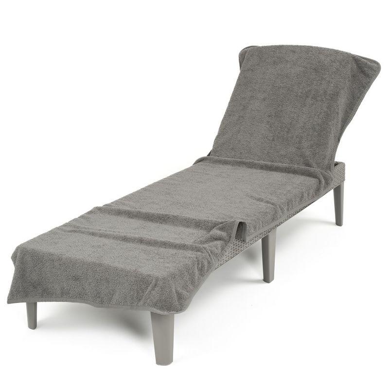 American Soft Linen Chaise Lounge Covers with Pocket, 86"x32" Oversized Pool Chair Lounge Towel, Rockridge Gray