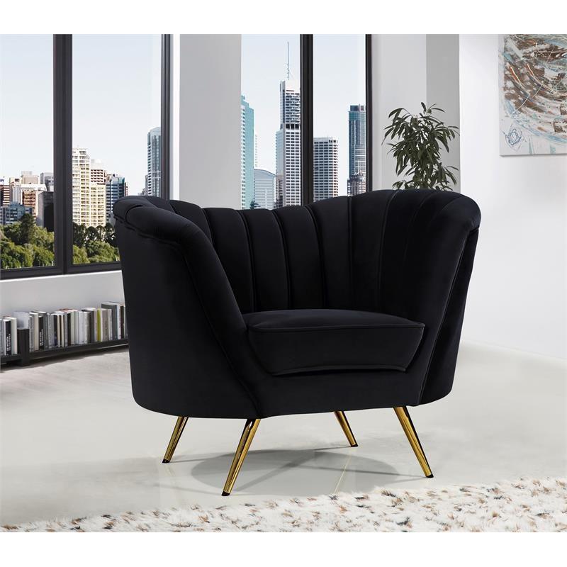 Margo Velvet Accent Chair in Black and Gold-Meridian Furniture