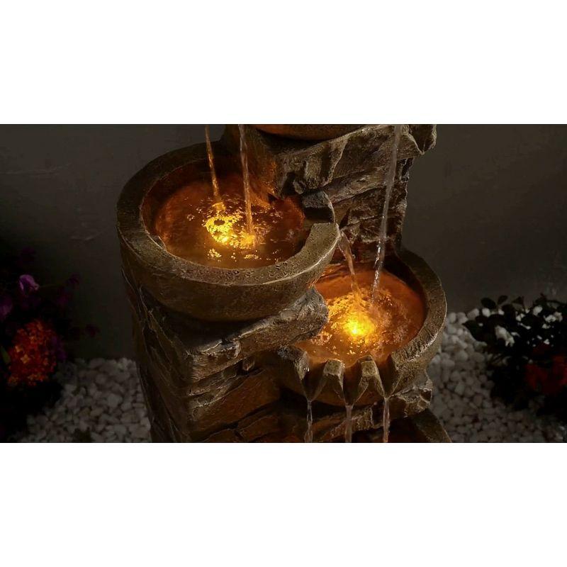 Teamson Home 33.27" Polyresin Cascading Bowls & Stacked Stones LED Fountain: Rust-Resistant, Electric Pump, Ground Freestanding