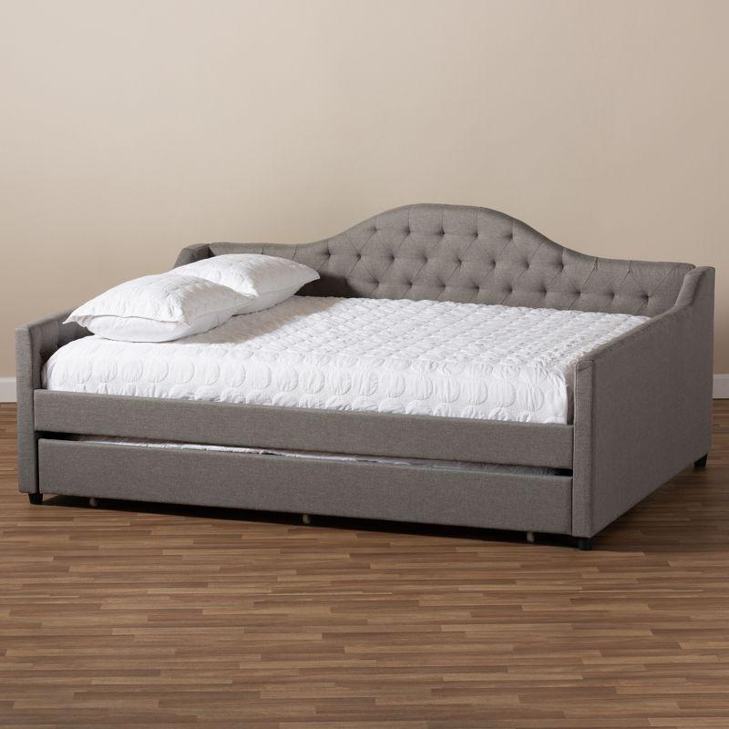 Eliza Upholstered Queen Daybed with Button-Tufted Trundle in Gray