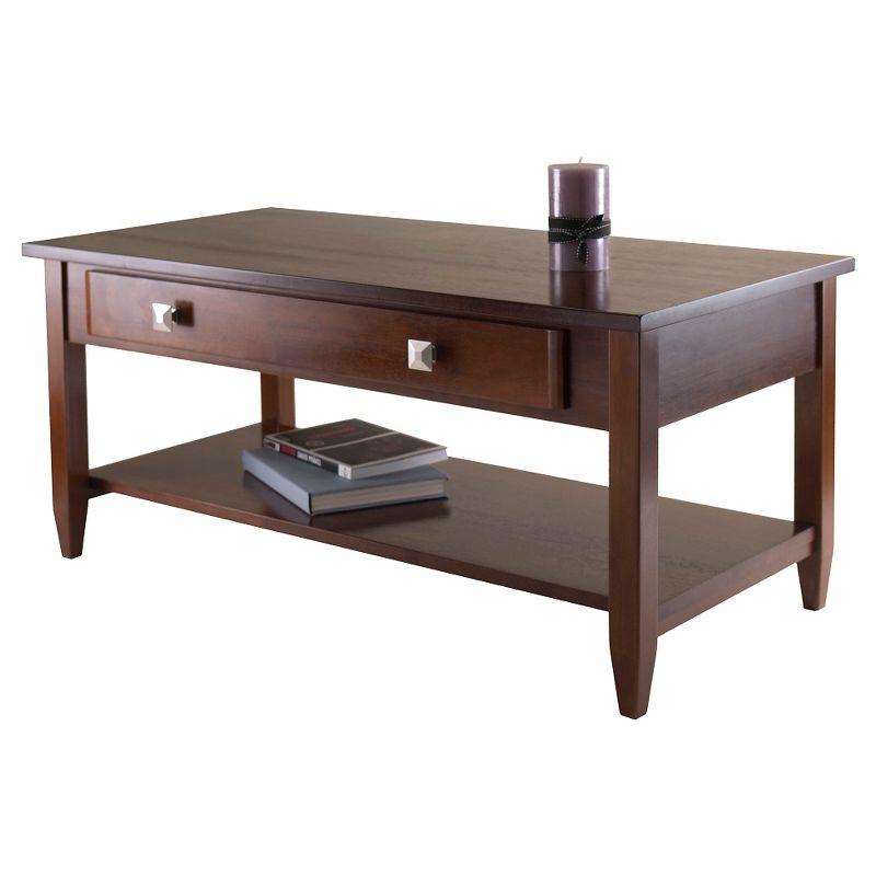 Walnut Rectangular Coffee Table with Drawer and Shelf