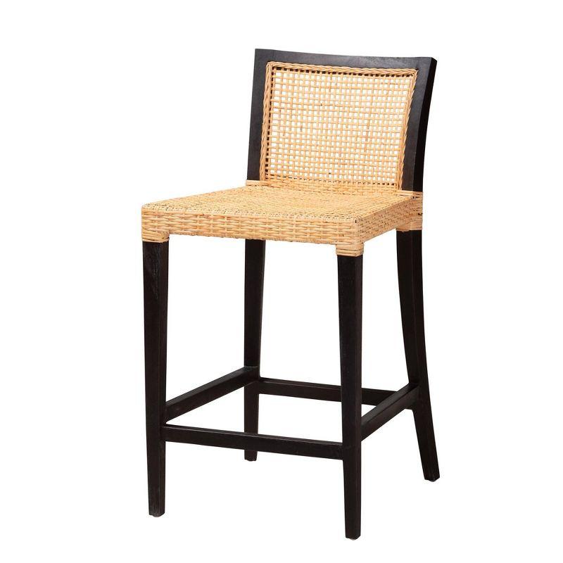 Baxton Studio Lingga Mahogany Wood and Natural Rattan Counter Height Barstool Dark Brown/Natural Brown: Fixed Height, No Assembly Required