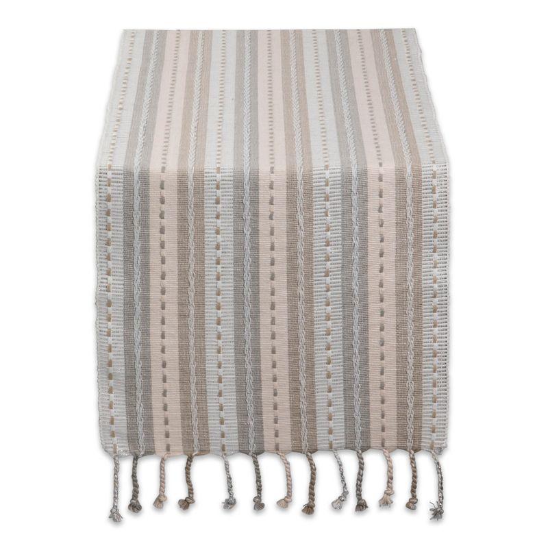 Design Imports  Natural Tonal Stripe With Fringe Table Runner 14X72