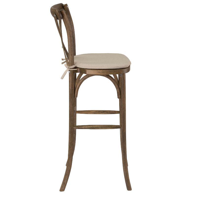 Flash Furniture HERCULES Series Dark Antique Wood Cross Back Barstool with Cushion