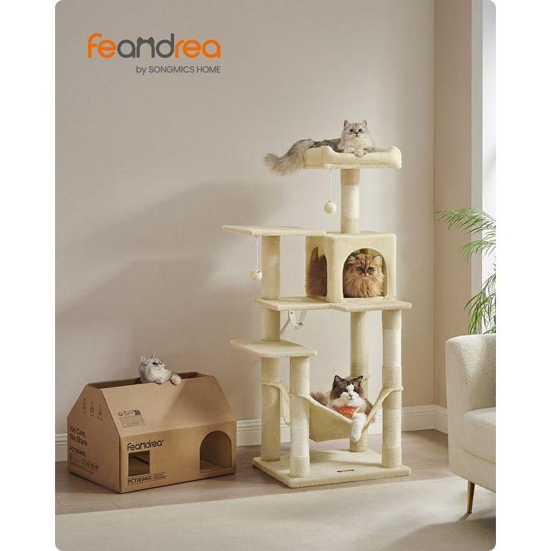 Feandrea Cat Tree, 56.3-Inch Cat Tower for Indoor Cats, Multi-Level Cat Condo with 4 Scratching Posts, 2 Perches, Hammock, Cave, Beige