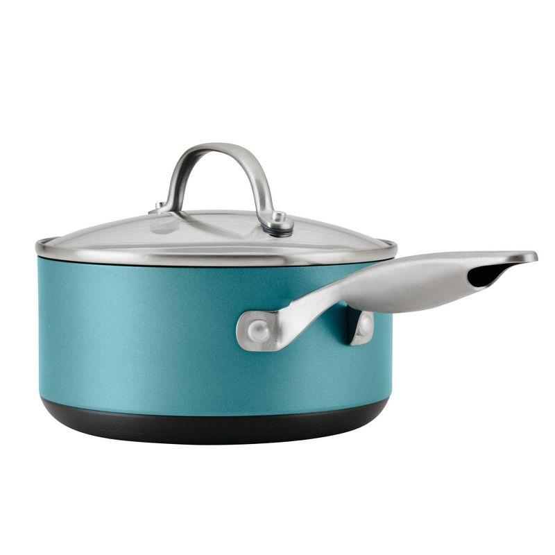 Anolon Achieve 2qt Nonstick Hard Anodized Sauce Pan with Lid Teal: 2 Quart Pot, Clear Glass Lid, Electric & Gas Compatible