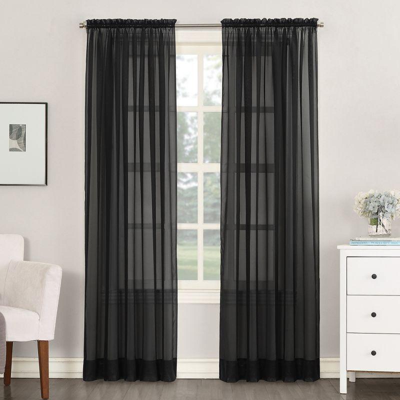 Black Sheer Polyester Rod Pocket Window Panel