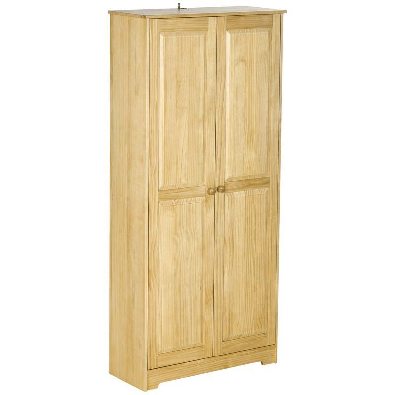 HOMCOM 67" Pinewood Kitchen Pantry Storage Cabinet, Freestanding Cabinets with Doors and Shelf Adjustability, Soft-Close Mechanism