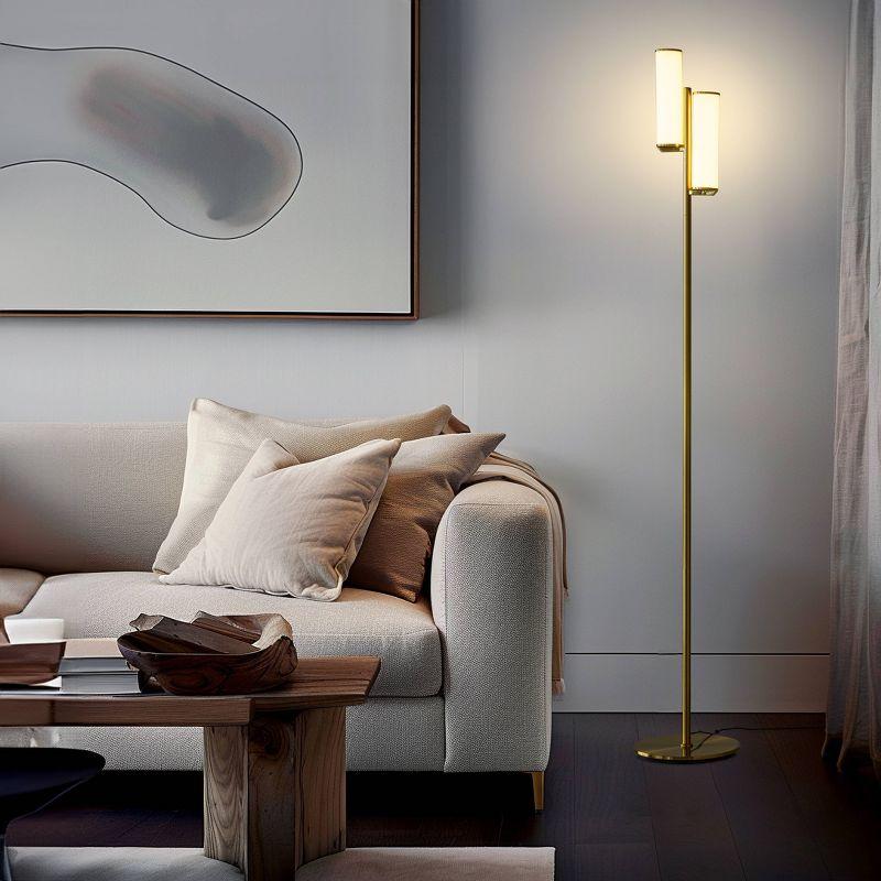 Brightech Gemini 64 in. Industrial 2-Light 3-Way Dimming LED Floor Lamp with 2 Glass Cylinder Shades