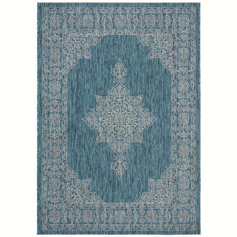 Teal & Ivory Reversible Easy-Care Rectangular Outdoor Rug 9' x 12'