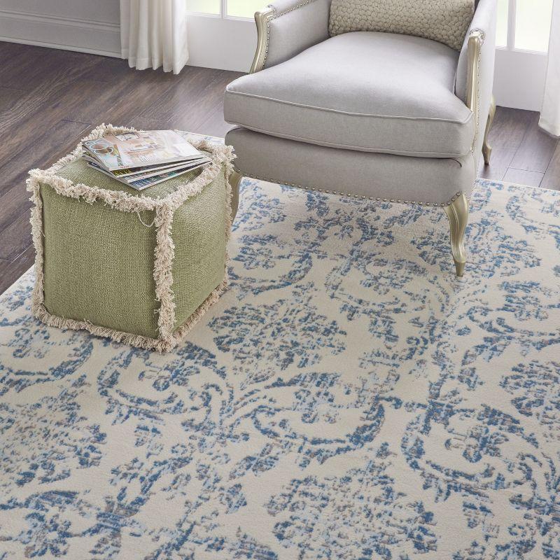 Jubilant JUB09 Area Rug Farmhouse Vintage Damask By Nourison Ivory Blue 7' x 10'