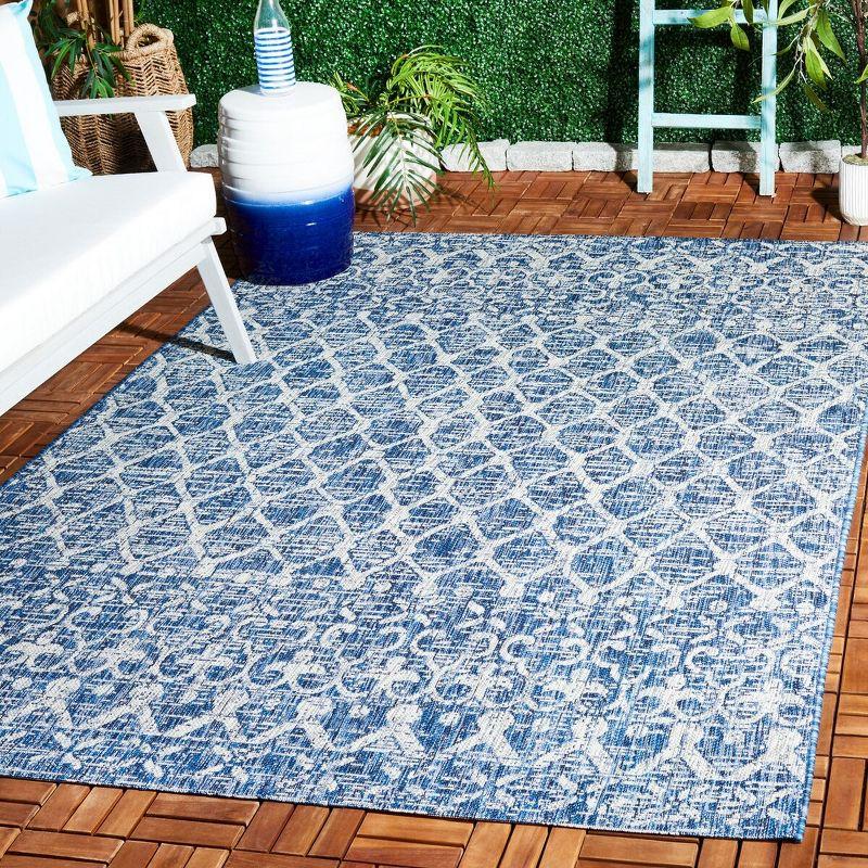 Navy and Grey Geometric Rectangular Synthetic Area Rug