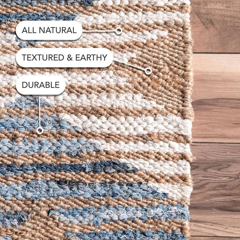 nuLOOM Hand Braided Marla Denim And Jute Diamonds Area Rug, Runner 2' 6" x 8', Off White