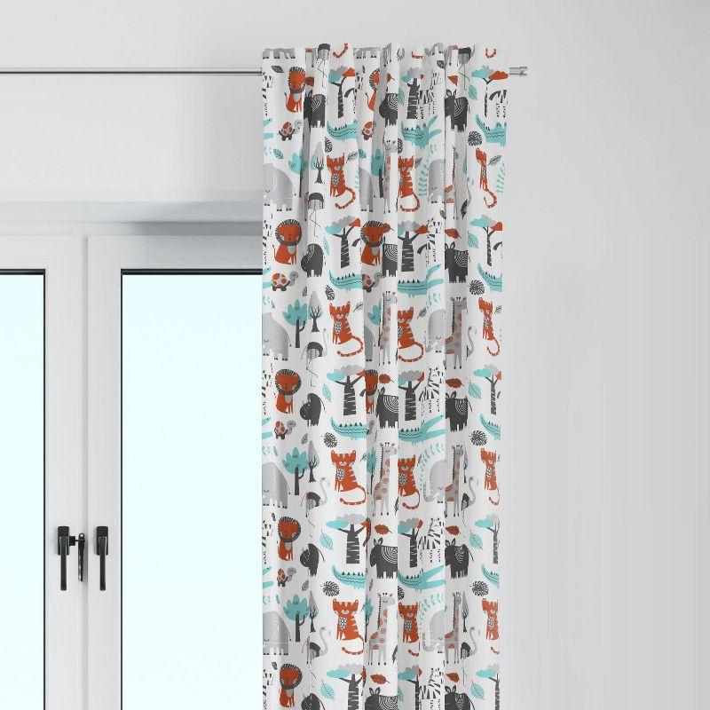 Gray Jungle Safari Cotton Light-Filtering Curtain Panel