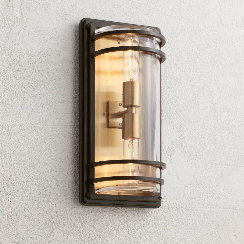 John Timberland Habitat Modern Outdoor Wall Light Fixture Bronze Warm Brass 16" Clear Glass for Post Exterior Barn Deck House Porch Yard Patio Home