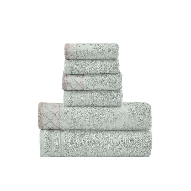 Modern Threads Damask Jacquard 6 Piece Towel Set With Embellished Border.