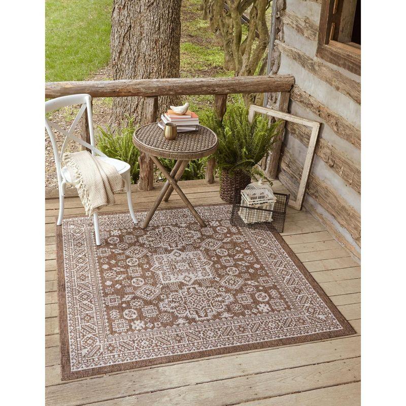 Brown Synthetic Square Medallion Outdoor Rug