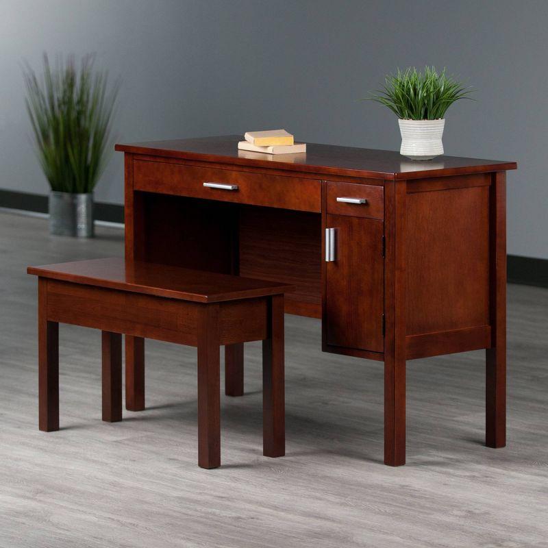 2pc Emmett Desk Set with Bench Walnut - Winsome