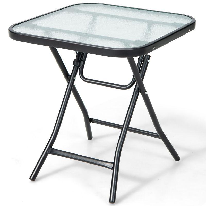 Costway Patio Folding Square Glass Side Table Bistro Coffee Table Plant Stand