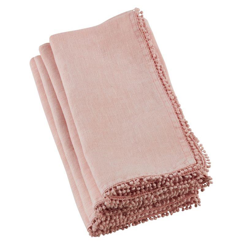 Rose Linen Pompom Design Dinner Napkins Set of 4