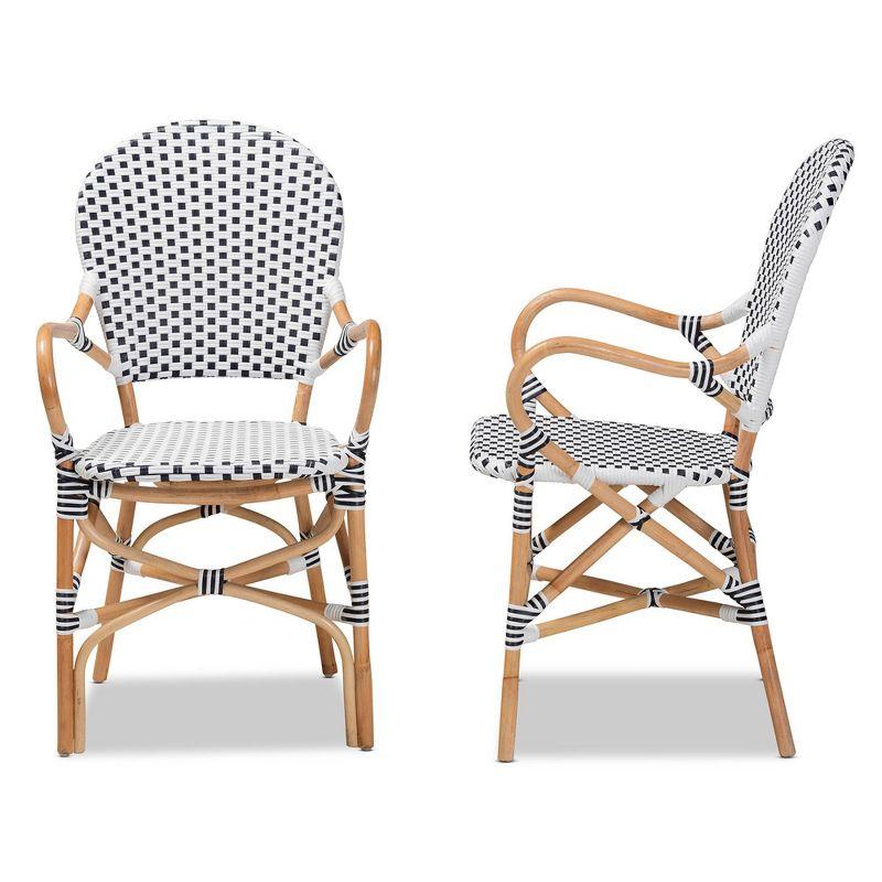 Bayou Breeze Cada Rattan Arm Chair in Black/White/Natural (Set of 2)